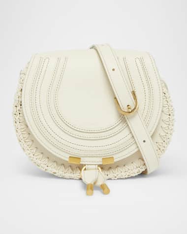 Chloe Marcie Flap Saddle Crossbody Bag in Crochet Fabric and Leather