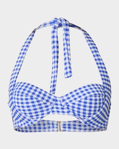Shoshanna Gingham Draped Halter Bikini Top