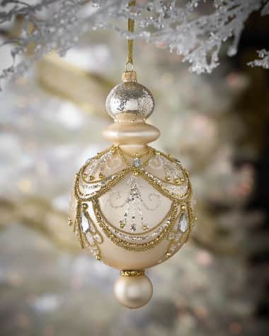 Neiman Marcus Champagne with Gold Glitter Art Deco Finial Ornament
