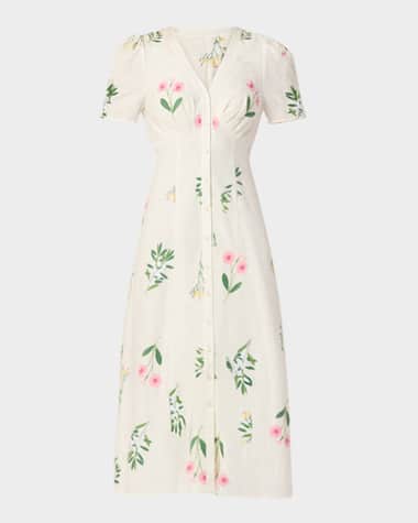 Shoshanna Corrina Floral-Embroidered Empire Midi Dress