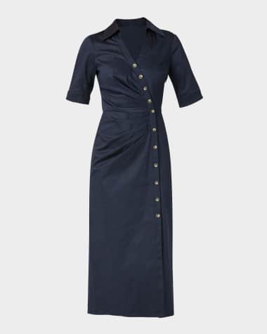 Shoshanna Margo Pleated Button-Front Midi Shirtdress