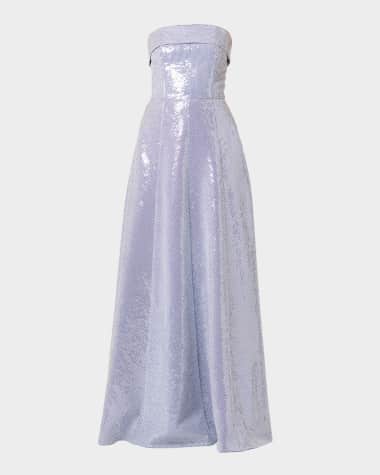 Shoshanna Bennett Strapless Striped Sequin Gown