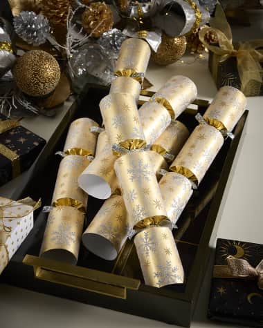 Robin Reed Golden Glitter Snowsky Christmas Crackers, Set of 6