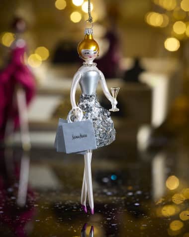 Neiman Marcus Fashionista in Silver Party Dress Christmas Ornament