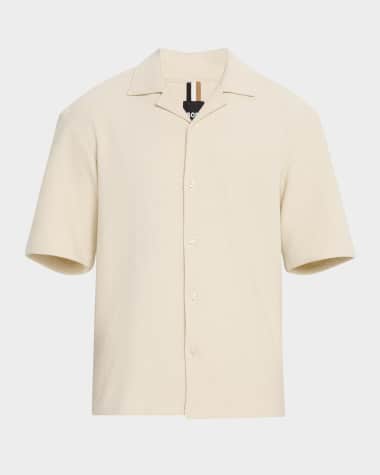 BOSS Men's Lars Textured Organic Cotton Camp Shirt