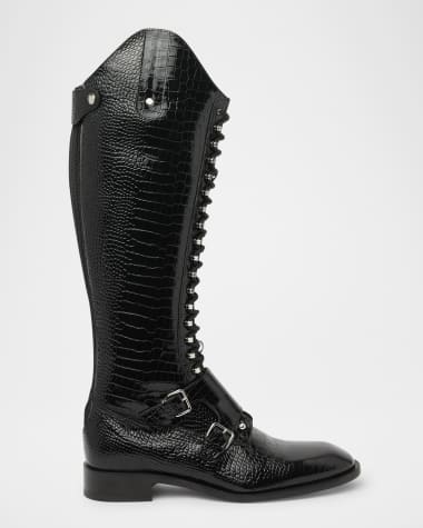 Christian Louboutin Men's Croc-Effect Leather Knee-High Boots