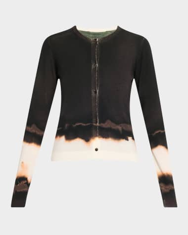 Jason Wu Collection Burned Stripe Wool Crewneck Cardigan