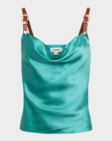 L'Agence Lux Buckle-Strap Cowl Tank Top