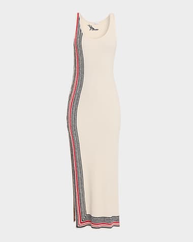 Rabanne Scoop-Neck Stripe Button-Side Maxi Dress