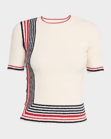 Rabanne Short-Sleeve Button-Side Rib Sweater
