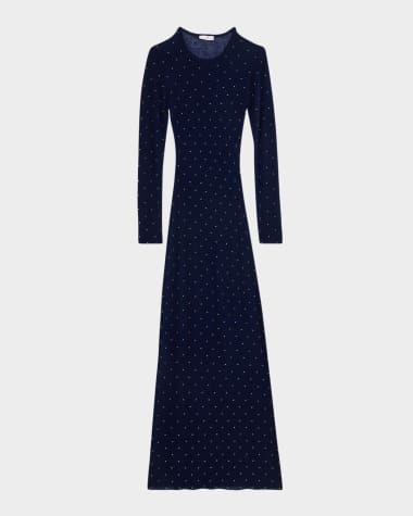 Rabanne Studded Long-Sleeve Wool Maxi Dress