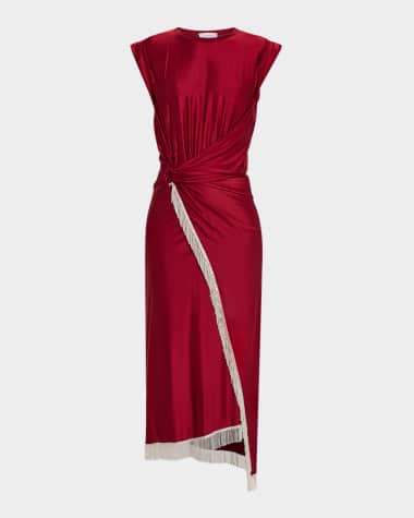 Rabanne O-Ring Wrap Fringed Midi Dress