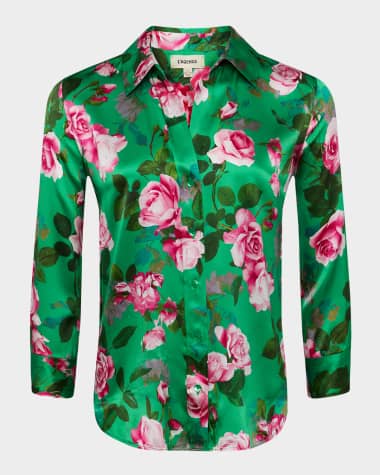 L'Agence Dani Button-Front Silk Blouse