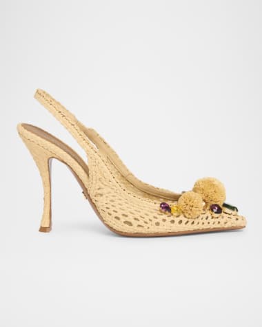 Dolce&Gabbana Raffia Crochet PomPom Slingback Pumps