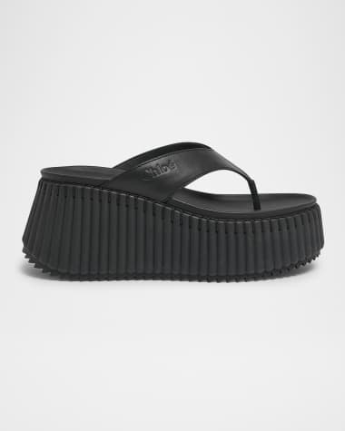 Chloe Nama Platform Leather Thong Sandals