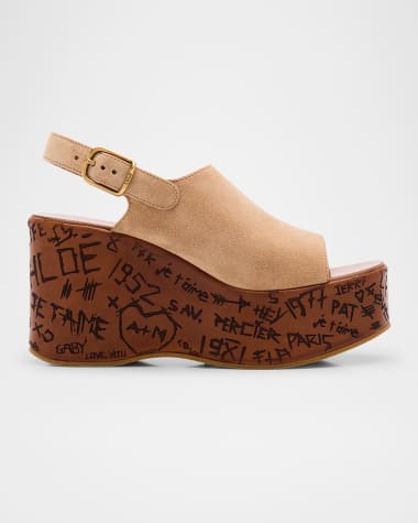 Chloe Maxime Platform Wedge Suede Sandals