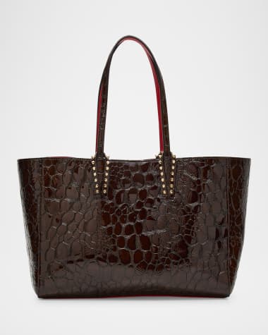 Christian Louboutin Cabata Small Tote Bag in Glossy Croc-Embossed Leather