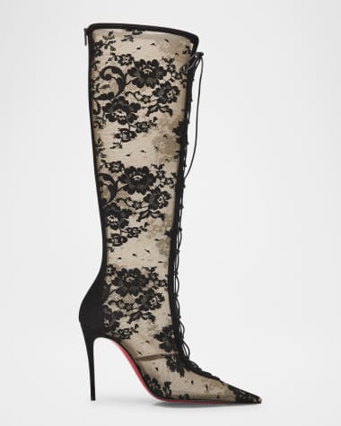 Christian Louboutin KM Lace Red-Sole Knee-High Boots