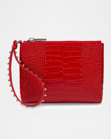 Christian Louboutin Cabata Mini Pouch Bag in Croc-Embossed Leather