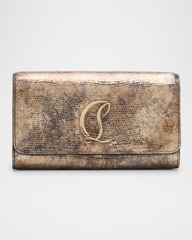 Christian Louboutin Loubi54 Embossed Metallic Leather Wallet on Chain