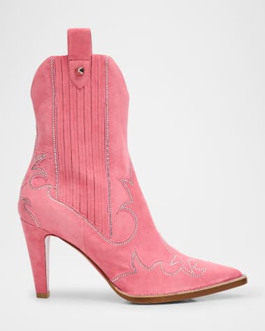 Christian Louboutin Santigag Strass Suede Red Sole Western Booties