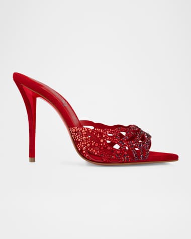 Christian Louboutin Lasera Strass Suede Red Sole Mule Pumps