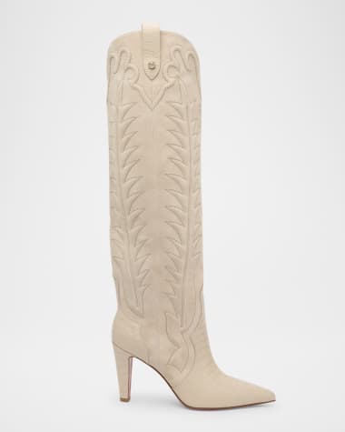 Christian Louboutin Santia Suede Knee-High Red Sole Western Boots
