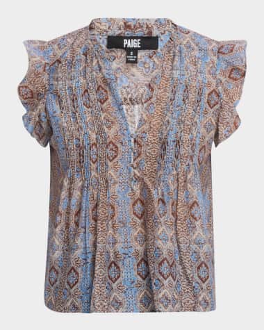 PAIGE Idris Flutter-Sleeve Blouse