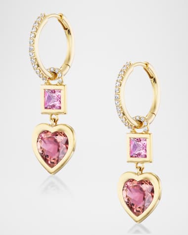 Sheryl Lowe 14K Yellow Gold Light and Dark Pink Tourmaline Heart Drop Earrings