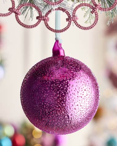 Jim Marvin Fuchsia Beaded Glass Sphere Christmas Ornament