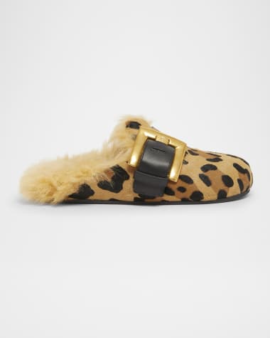 Balmain Anthem Leopard-Print Pony Faux Fur Mules