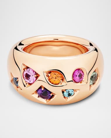 Pomellato Iconica 18K Rose Gold Ring with Rainbow Stones