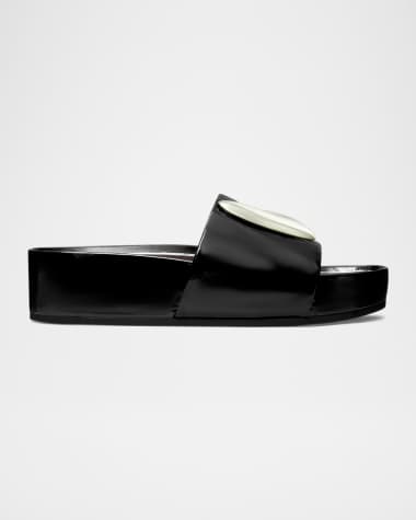 Tory Burch Patos Bean Shiny Leather Platform Slide Sandals