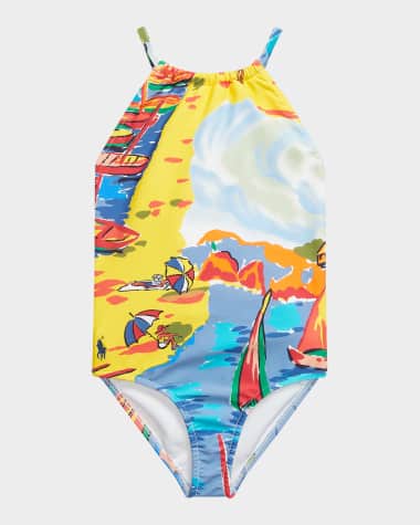 Ralph Lauren Childrenswear Girl's Printed Ruffle One-Piece Swimsuit, Size 2-6X