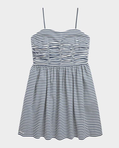 Ralph Lauren Childrenswear Girls Striped Twill Ruched Dress, Size 7-14