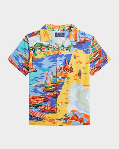 Ralph Lauren Childrenswear Boy's Italian Riviera-Printed Button Down Shirt, Size 2-7