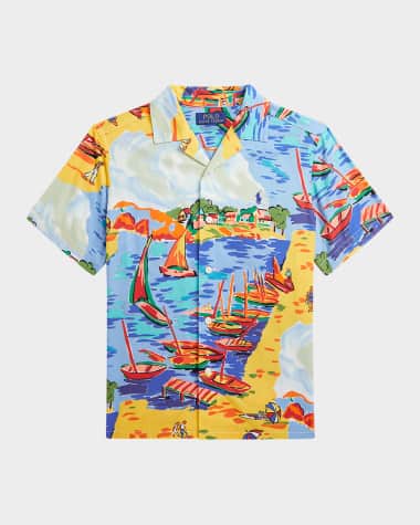 Ralph Lauren Childrenswear Boy's Italian Riviera-Printed Button Down Shirt, Size S-XL