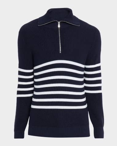 Brunello Cucinelli Men's High Summer Capsule Cotton Rib Half-Zip Sweater