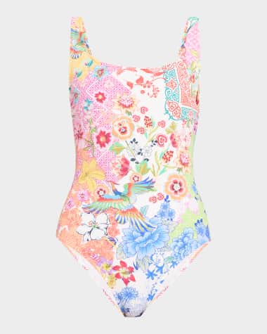 Johnny Was Paula Reverse Pique Tank One-Piece Swimsuit