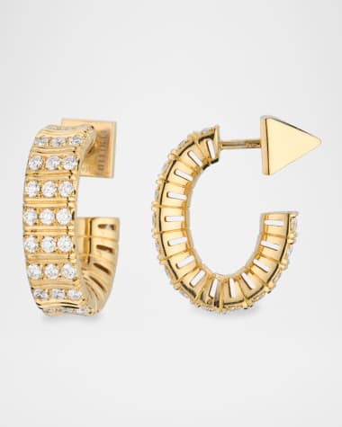Peruffo 18K Yellow Gold Small Hoop Earrings with Alternating Diamonds