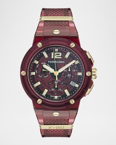 Ferragamo Men's F-80 44MM Translucent Burgundy Bioplastic Chronograph Watch