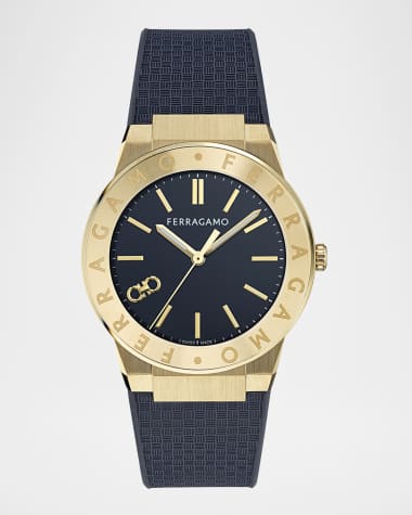 Ferragamo Men's Ferragamo Sapphire Logo 41MM IP Yellow Gold Recycled PU Watch