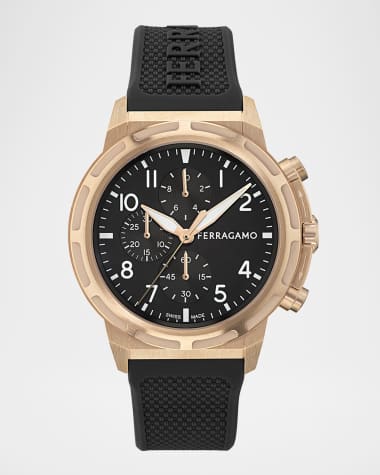 Ferragamo Men's Ferragamo Sport Chrono 44MM IP Rose Gold Silicone Watch