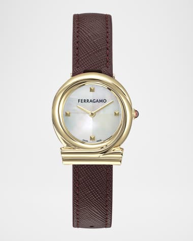 Ferragamo Gancini Twisted 28MM IP Yellow Gold Mother of Pearl Watch
