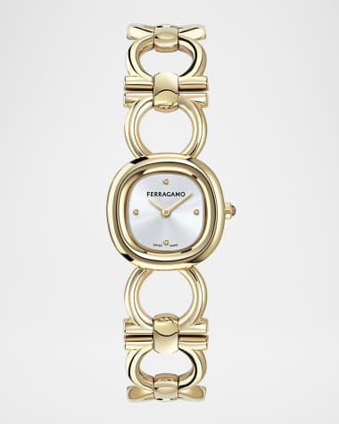 Ferragamo 25mm Double Gancini BraceleDouble Gancini 25MM IP Yellow Gold Diamond Watch