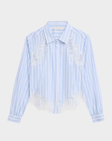 Ramy Brook Gia Striped Embroidered Button-Front Shirt