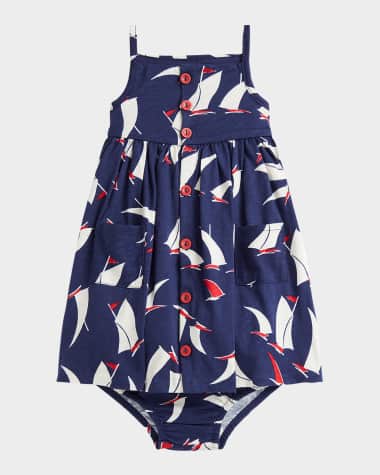 Ralph Lauren Childrenswear Girl's Sailboat Printed Dress W/ Bloomers, Size 3M-24M