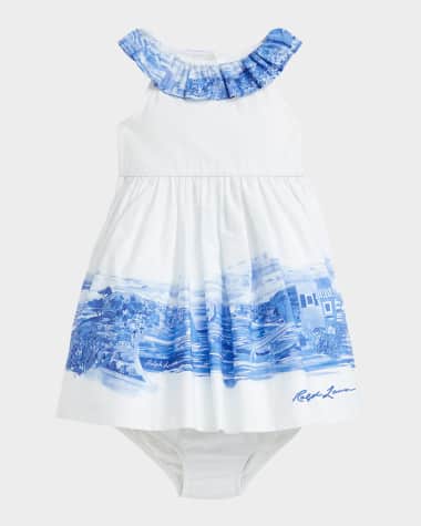 Ralph Lauren Childrenswear Girl's Seaside-Print Dress W/ Bloomers, Size 9M-24M