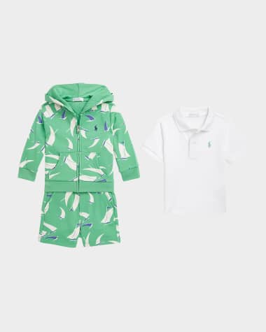 Ralph Lauren Childrenswear Boy's Sail-Boat Printed Three-Piece Set, Size 3M-24M