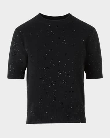 Akris Wool-Cashmere Paillette Knit Short-Sleeve Sweater